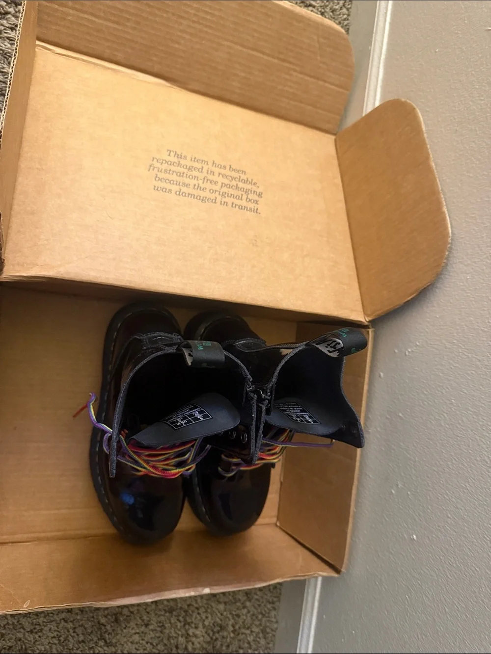 Unisex Dr. Martens Jadon HI Rainbow Patent Platform Boots with Iridescent